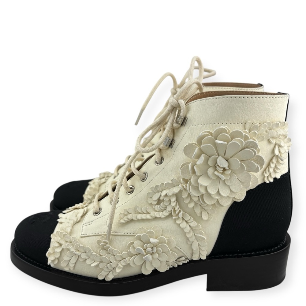 Chanel CC Camellia Flower Combat Boots - Picture 3 of 5